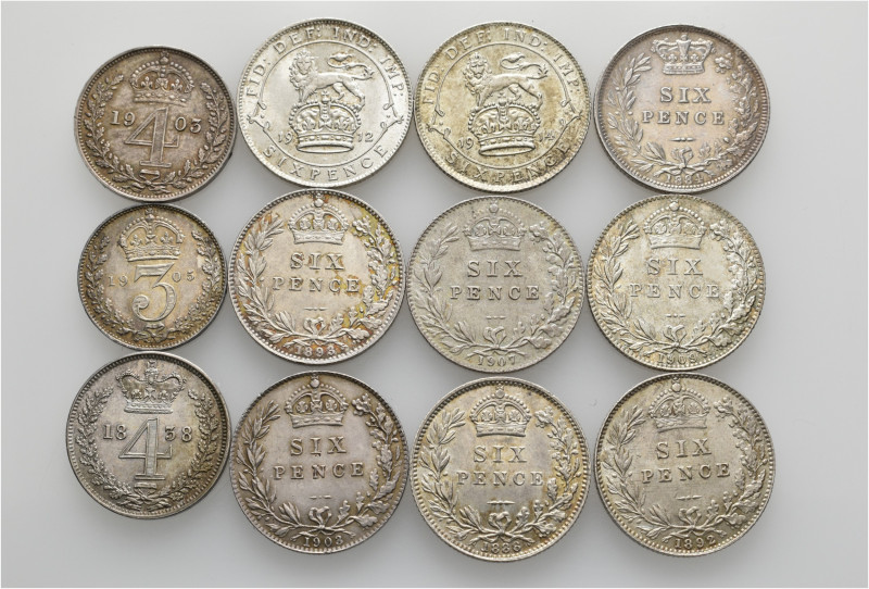 A lot containing 12 silver coins. All: United Kingdom. Good very fine to good ex...