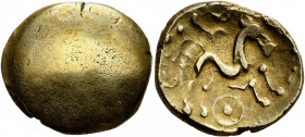 BRITAIN. Atrebates & Regni. Uninscribed, circa 55-45 BC. Stater (Gold, 19 mm, 5.78 g), Seley Uniface (Atrebatic B) type. Blank. Rev. Disjointed horse ...