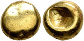NORTHWEST GAUL. Senones. Circa 100-60 BC. 1/4 Stater (Gold, 7 mm, 1.87 g), 'Gallo-Belgic Bullet' or 'globule au segment' type. Plain globular surface....