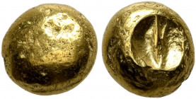 NORTHWEST GAUL. Senones. Circa 100-60 BC. 1/4 Stater (Gold, 6 mm, 1.83 g), 'Gallo-Belgic Bullet' or 'globule au segment' type. Plain globular surface....