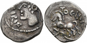 CENTRAL GAUL. Sequani. Mid 1st century BC. Quinarius (Silver, 16 mm, 1.69 g, 4 h), Togirix. [TO]GIRIX Celticized head of Roma to left. Rev. TOGIRIX Ho...