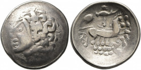CENTRAL EUROPE. Helvetii. Late 2nd to early first century BC. Scyphate Stater (Electrum, 23 mm, 6.61 g, 9 h). Celticized laureate head of Apollo with ...