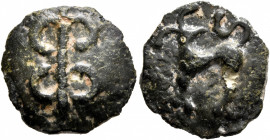 CENTRAL EUROPE. Helvetii. Early 1st century BC. Cast unit (Potin, 17 mm, 3.07 g), 'Zürcher' type. Thunderbolt. Rev. Mountain goat standing left, head ...
