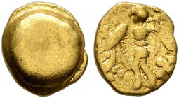 CENTRAL EUROPE. Boii. Late 2nd-early 1st century BC. 1/24 Stater (Gold, 5 mm, 0.36 g), Athena-Alkis-series. Bulge. Rev. Athena Alkis standing left, br...