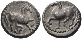 CENTRAL EUROPE. Noricum (East). 1st century BC. Obol (Silver, 10 mm, 0.88 g, 11 h), 'Warasdin A' type. Celticized horse prancing right. Rev. Celticize...