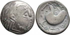 CARPATHIAN REGION. Uncertain tribe. Circa 2nd century BC. 'Tetradrachm' (Silver, 22 mm, 7.83 g, 3 h), 'Schnabelpferd' type. Celticized laureate head o...