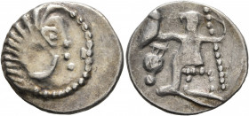 LOWER DANUBE. Uncertain tribe. Circa 2nd-1st centuries BC. Drachm (Silver, 20 mm, 3.05 g, 12 h), imitating Alexander III of Macedon. Celticized head o...