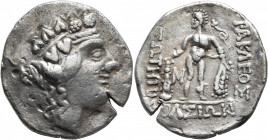 LOWER DANUBE. Imitations of Thasos. Late 2nd-1st century BC. Tetradrachm (Silver, 31 mm, 16.83 g, 1 h). Celticized head of Dionysos to right, wearing ...