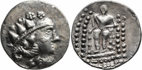 LOWER DANUBE. Imitations of Thasos. Late 2nd-1st century BC. Tetradrachm (Silver, 30 mm, 15.87 g, 11 h). Celticized head of Dionysos to right, wearing...