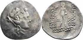 LOWER DANUBE. Imitations of Thasos. Late 2nd-1st century BC. Tetradrachm (Silver, 36 mm, 15.26 g, 12 h). Celticized head of Dionysos to right, wearing...