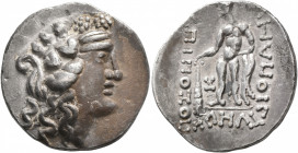 LOWER DANUBE. Imitations of Thasos. Late 2nd-1st century BC. Tetradrachm (Silver, 31 mm, 15.73 g, 1 h). Celticized head of Dionysos to right, wearing ...