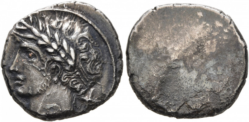 ETRURIA. Populonia. Circa 300-250 BC. 10 Asses (Silver, 16 mm, 4.15 g). Laureate...