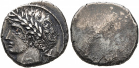 ETRURIA. Populonia. Circa 300-250 BC. 10 Asses (Silver, 16 mm, 4.15 g). Laureate and slightly bearded head of Aplu to left; to right, X (mark of value...