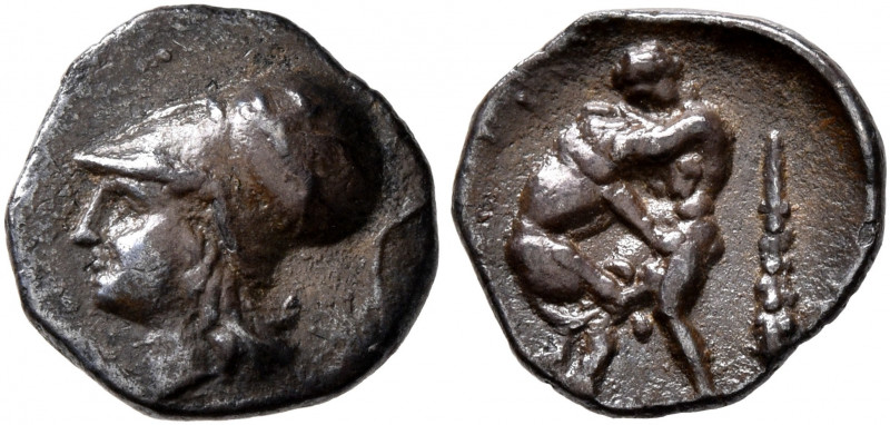 APULIA. Teate. Circa 325-275 BC. Diobol (Silver, 11 mm, 0.87 g, 6 h). Head of At...