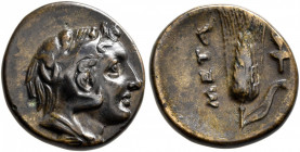 LUCANIA. Metapontion. Circa 275-250 BC. AE (Bronze, 15 mm, 2.62 g, 9 h). Head of Herakles to right, wearing lion skin headdress. Rev. META Barley ear ...