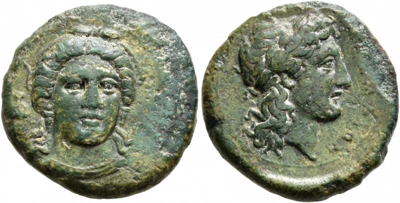 BRUTTIUM. Medma. Circa 350-300 BC. AE (Bronze, 22 mm, 8.33 g, 10 h). Head of the...