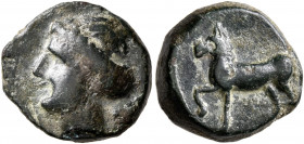 SICILY. Eryx. Circa 330-260 BC. AE (Bronze, 14 mm, 3.61 g, 12 h). Female head to left. Rev. Horse prancing left. CNS I, 19. HGC 2, 327. Beautiful thic...