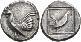 SICILY. Himera. Circa 500-483/2 BC. Drachm (Silver, 18 mm, 5.84 g, 12 h). LV Rooster standing left. Rev. Hen standing right; all within linear square ...