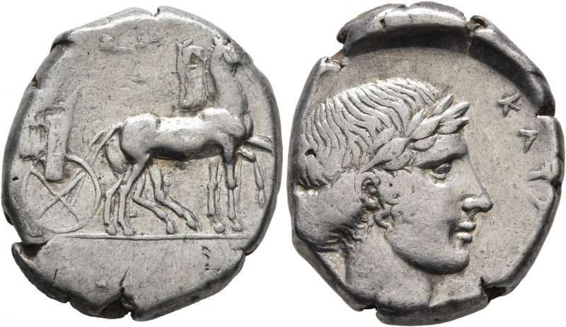 SICILY. Katane. Circa 450-430 BC. Tetradrachm (Silver, 27 mm, 17.09 g, 5 h). Cha...