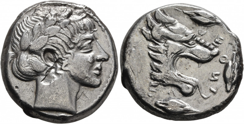 SICILY. Leontini. Circa 450-440 BC. Tetradrachm (Silver, 25 mm, 16.67 g, 9 h). L...