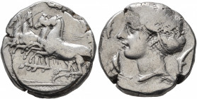 SICILY. Syracuse. Second Democracy, 466-405 BC. Tetradrachm (Silver, 22 mm, 17.00 g, 10 h), reverse die in the style of Parmenides, circa 415-405. Cha...