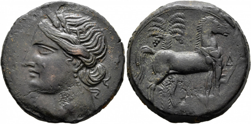 CARTHAGE. Second Punic War. Circa 220-215 BC. Trishekel (Bronze, 29 mm, 17.51 g,...