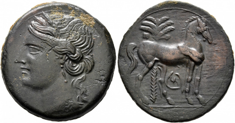 CARTHAGE. Second Punic War. Circa 220-215 BC. Trishekel (Bronze, 31 mm, 18.72 g,...