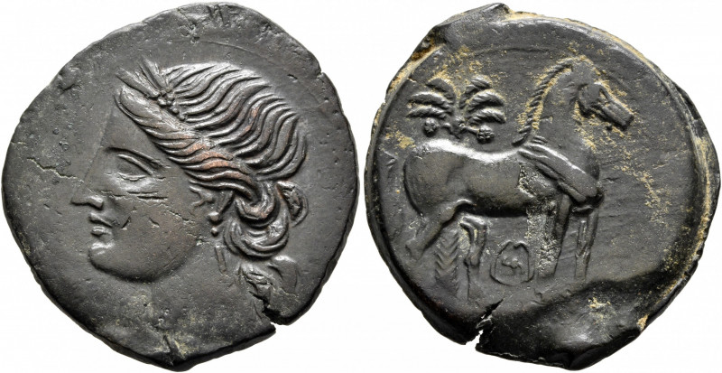 CARTHAGE. Second Punic War. Circa 220-215 BC. Trishekel (Bronze, 32 mm, 17.13 g,...