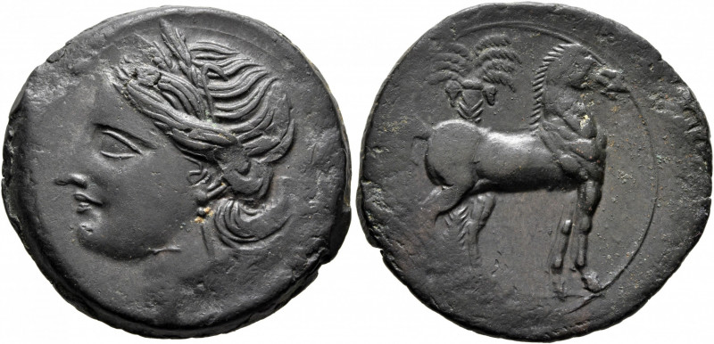 CARTHAGE. Second Punic War. Circa 220-215 BC. Trishekel (Bronze, 32 mm, 17.65 g,...