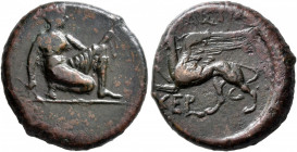 TAURIC CHERSONESOS. Chersonesos. Circa 320-310 BC. AE (Bronze, 22 mm, 8.59 g, 2 h), Aischi..., magistrate. Artemis Parthenos kneeling right, holding a...
