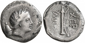 TAURIC CHERSONESOS. Chersonesos. Circa 210-200 BC. Hemidrachm (Silver, 16 mm, 2.00 g, 9 h), Hymnos, magistrate. Laureate head of Artemis to right, bow...