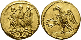 SKYTHIA. Geto-Dacians. Koson, mid 1st century BC. Stater (Gold, 19 mm, 8.63 g, 11 h), Olbia. KOΣΩN Roman consul accompanied by two lictors advancing l...