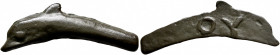 SKYTHIA. Olbia. 5th century BC. Cast unit (Bronze, 11x32 mm, 2.17 g, 12 h). Dolphin left. Rev. ΘΥ on blank surface. HGC 3.2, 1879. SNG BM Black Sea 36...