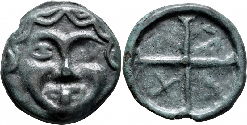 SKYTHIA. Olbia. Circa 450-425 BC. Cast unit (Bronze, 38 mm, 20.43 g). Facing gor...