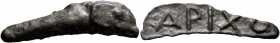 SKYTHIA. Olbia. Circa 437-410 BC. Cast unit (Bronze, 10x39 mm, 3.78 g, 12 h). Dolphin right. Rev. APIXO on blank surface. HGC 3.2, 1879. SNG Stancomb ...