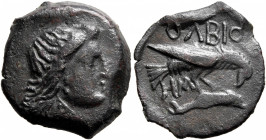 SKYTHIA. Olbia. Circa 400-350 BC. AE (Bronze, 20 mm, 4.59 g, 6 h). Head of Demeter to right, wearing wreath of grain ears. Rev. ΟΛΒΙΟ Eagle standing r...