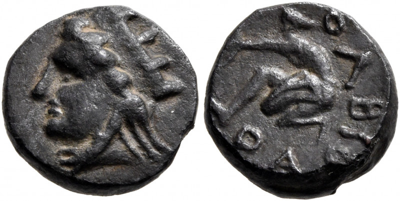 SKYTHIA. Olbia. Circa 360-300 BC. AE (Bronze, 11 mm, 1.98 g, 3 h). Head of Tyche...
