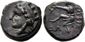 SKYTHIA. Olbia. Circa 360-300 BC. AE (Bronze, 13 mm, 2.38 g, 12 h). Head of Tyche to left, wearing mural crown. Rev. ΟΛΒΙΟ / ΑΛΦ Archer kneeling left,...