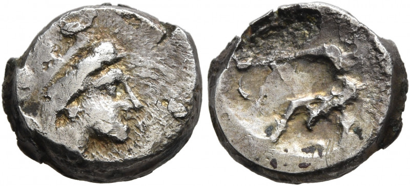SKYTHIA. Olbia. Circa 300-275 BC. Diobol (Silver, 12 mm, 1.76 g). Head of Tyche ...