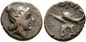 SKYTHIA. Olbia. Circa 175-150 BC. AE (Bronze, 12 mm, 1.51 g, 12 h). Head of Artemis to right. Rev. ΟΛΒ[ΙΟ] Dolphin left; below, BA. HGC 3.2, 1903. SNG...
