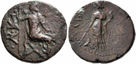 SKYTHIA. Olbia. Tetrassarion (Bronze, 21 mm, 5.32 g, 7 h), time of Commodus, circa 180-192. AP ΚΛ Λ [ΤΟ Δ] Zeus seated right, holding long scepter in ...