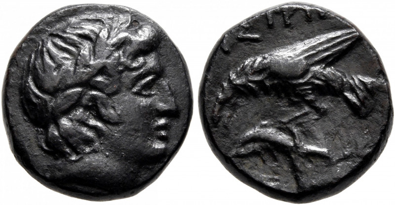 MOESIA. Istros. 4th-3nd century BC. AE (Bronze, 15 mm, 4.00 g, 1 h). Laureate he...