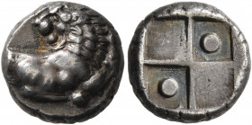 THRACE. Chersonesos. Circa 386-338 BC. Hemidrachm (Silver, 12 mm, 2.75 g). Forepart of a lion right, head turned back to left. Rev. Quadripartite incu...