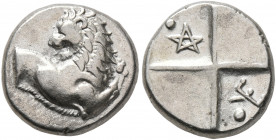 THRACE. Chersonesos. Circa 386-338 BC. Hemidrachm (Silver, 13 mm, 2.33 g). Forepart of a lion right, head turned back to left. Rev. Quadripartite incu...
