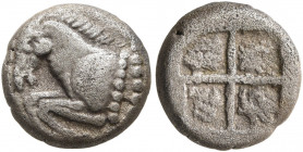 THRACE. Maroneia. Circa 495/90-449/8 BC. Triobol (Silver, 10 mm, 1.66 g). Forepart of a horse to left. Rev. Quadripartite incuse square. HGC 3.2, 1521...