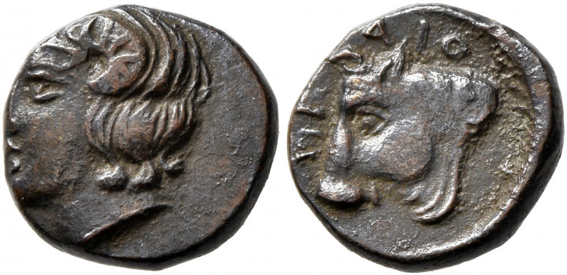 MACEDON. Dikaia. Circa 450-425/0 BC. AE (Bronze, 13 mm, 1.85 g, 5 h). Youthful m...