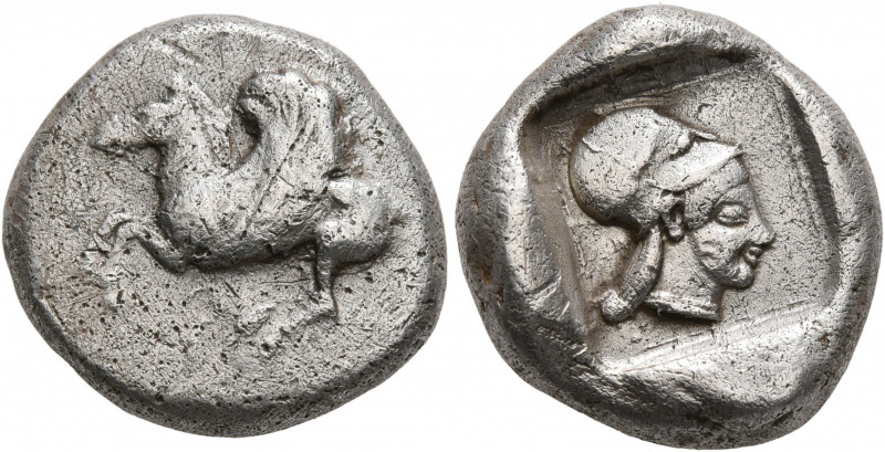 AKARNANIA. Leukas. Circa 470-450 BC. Stater (Silver, 19 mm, 8.53 g, 3 h). Pegaso...