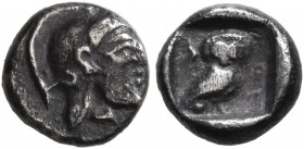 ATTICA. Athens. Circa 500/490-485/0 BC. Obol (Silver, 8 mm, 0.52 g, 10 h). Head of Athena to right, wearing crested Attic helmet. Rev. AΘE Owl standin...
