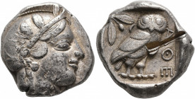 ATTICA. Athens. Circa 465/2-454 BC. Tetradrachm (Silver, 23 mm, 17.14 g, 2 h). Head of Athena to right, wearing crested Attic helmet decorated with th...