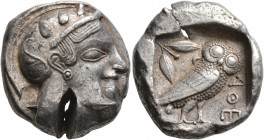 ATTICA. Athens. Circa 465/2-454 BC. Tetradrachm (Silver, 25 mm, 17.15 g, 7 h). Head of Athena to right, wearing crested Attic helmet decorated with th...